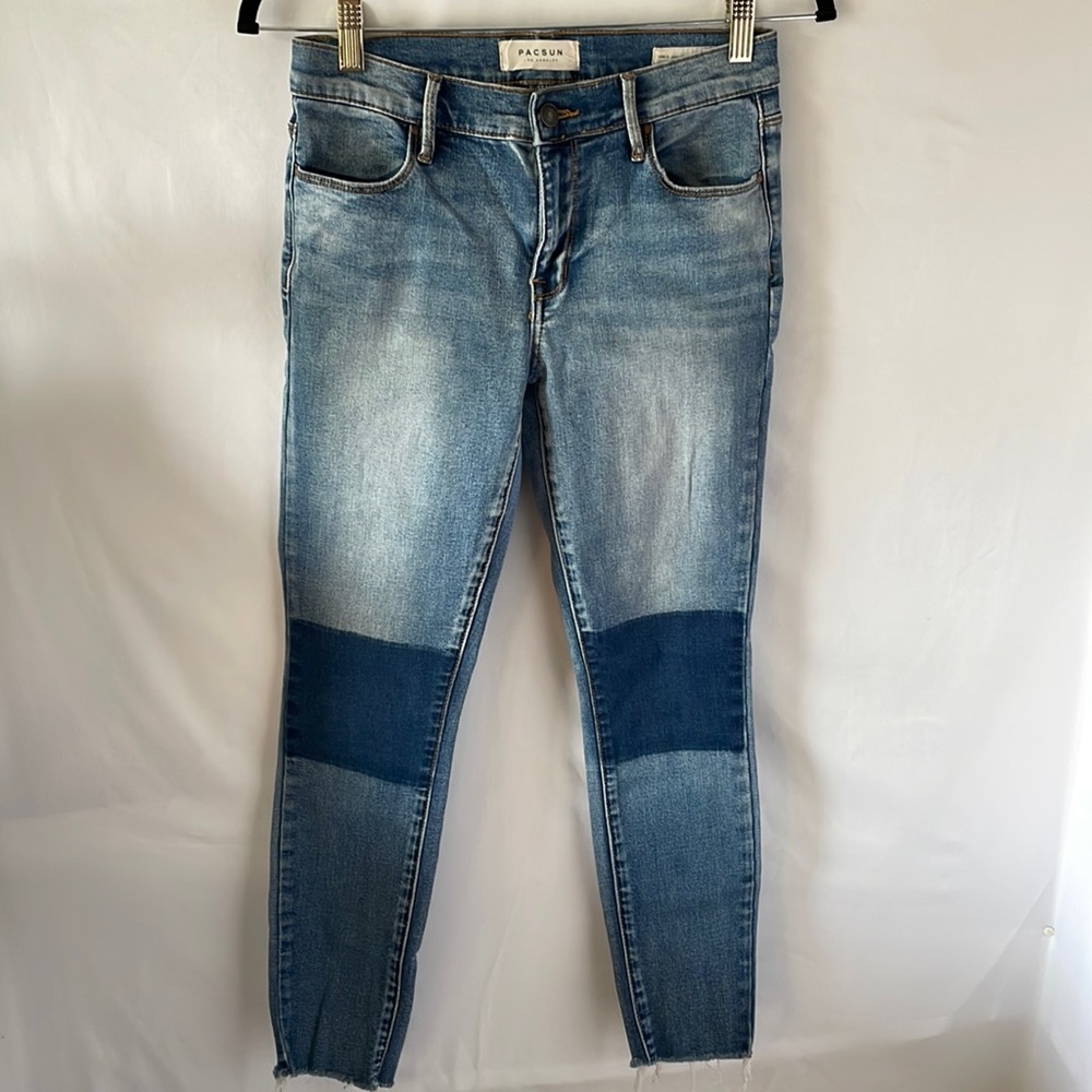 Pacsun ankle jegging blue jean  size 26 super stretch raw hem ankle